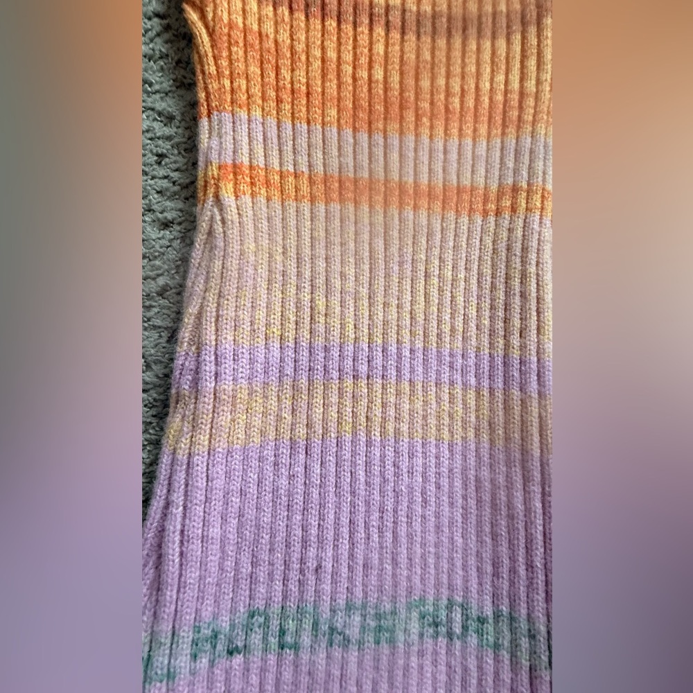 Spring Pattern Off Shoulder Ribbed Striped Long Sleeve Knit Maxi Dress - Picture 3 of 4